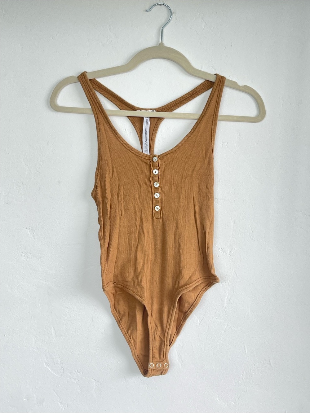 Rust Ribbed Henley Tank Bodysuit - Women